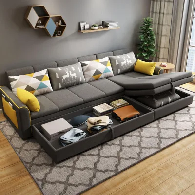 Wohnzimmer-Sofa mit Bett, luxuriöse Wohnzimmer-Sofas mit Stauraum, modernes klappbares L-förmiges Schlafsofa